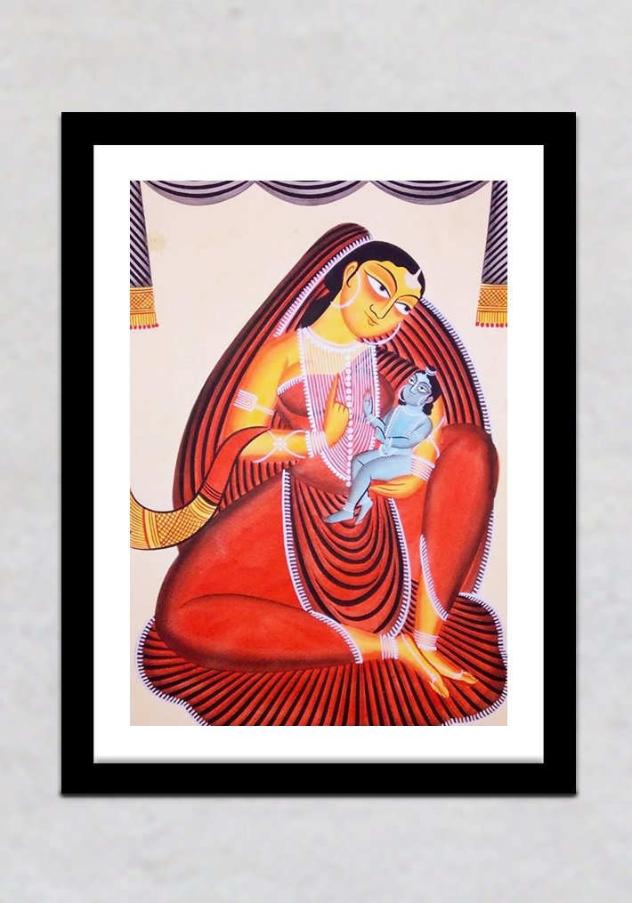 Bal Krishna & Yashoda Kalighat Painting by Manoranjan Chitrakar