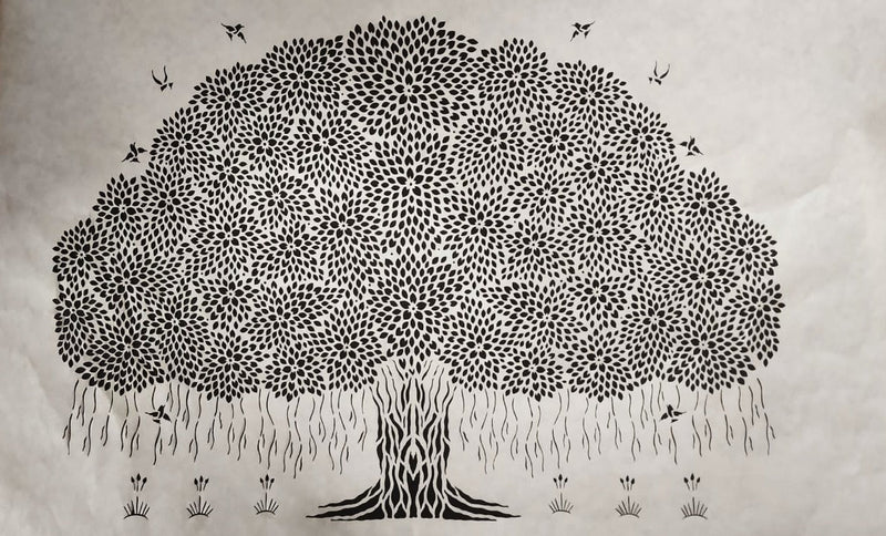 Banyan Tree Sanjhi Painting by Ashutosh Verma