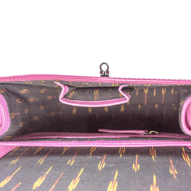 handpainted pink leather sling with silver birds