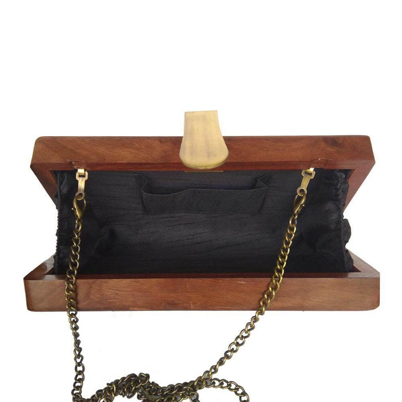 BLACK AND GOLDEN FLOWERS -RECTANGLE WOOD CLUTCH-