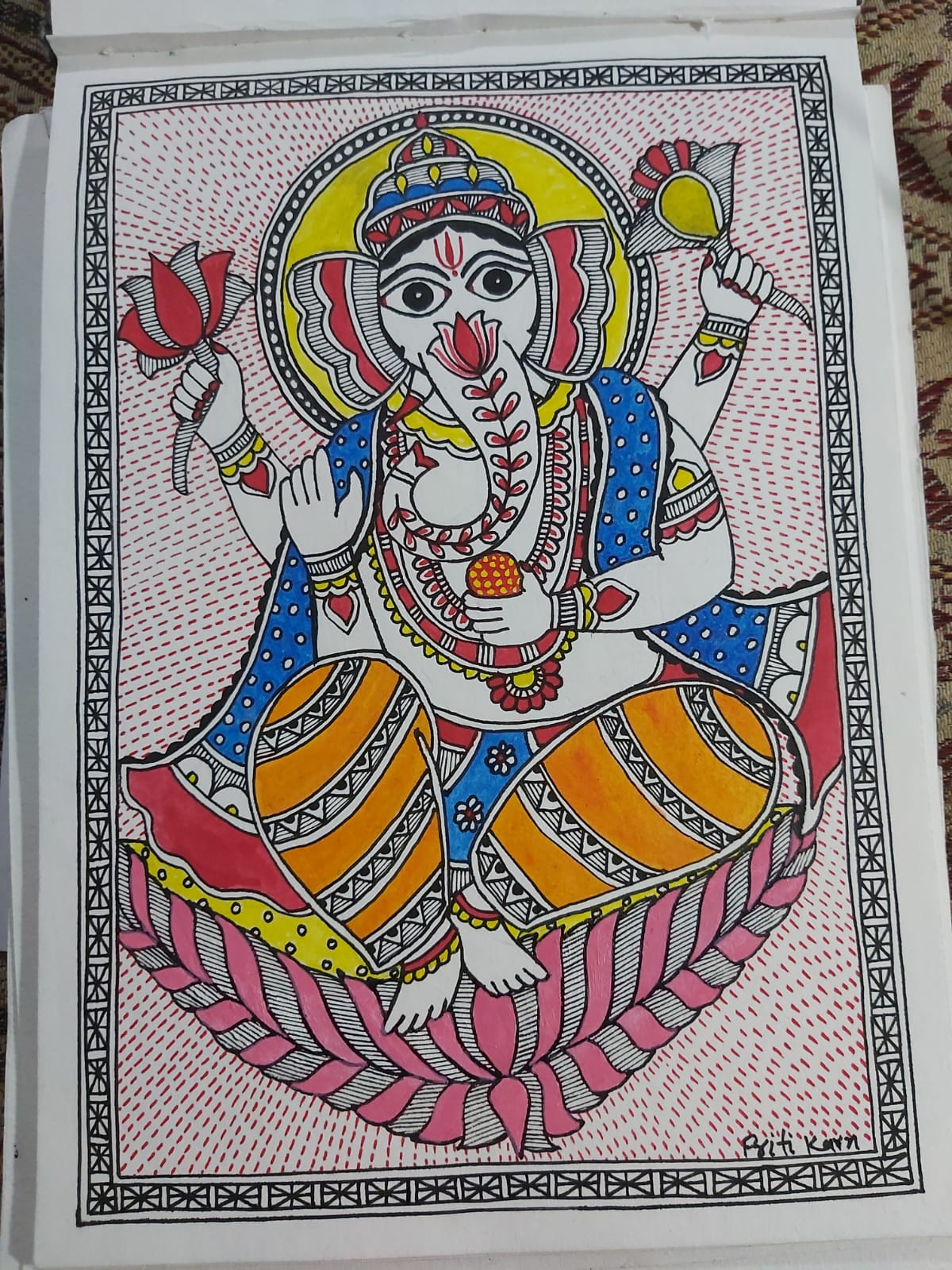 Radha Krishna Handmade Madhubani painting without frame Black and White