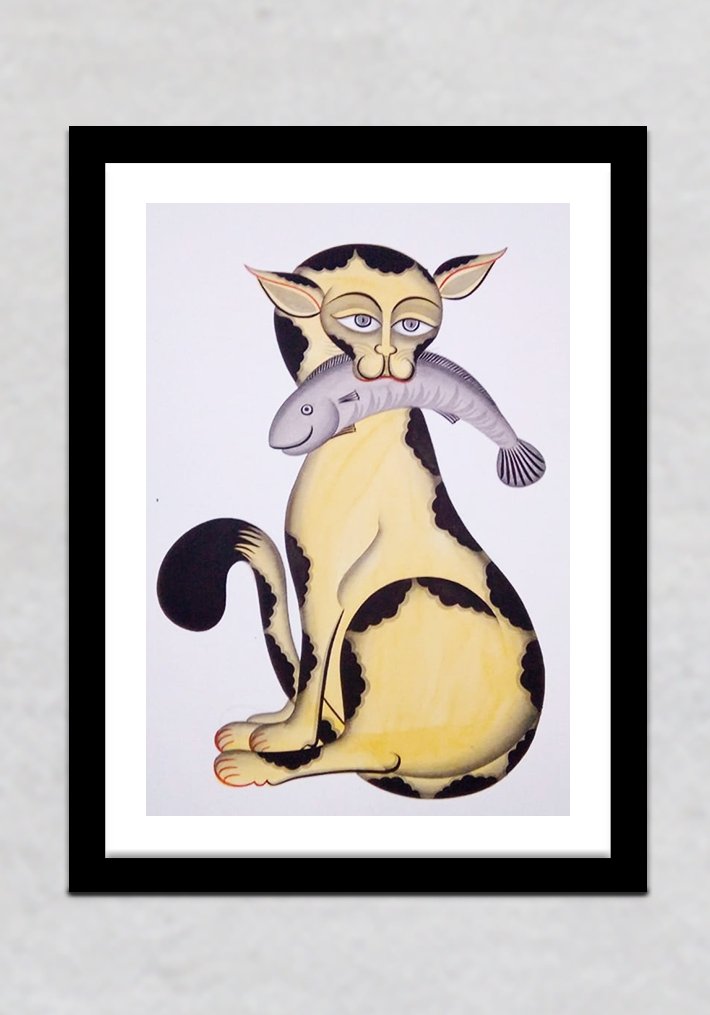 Cat Kalighat Painting by Manoranjan Chitrakar