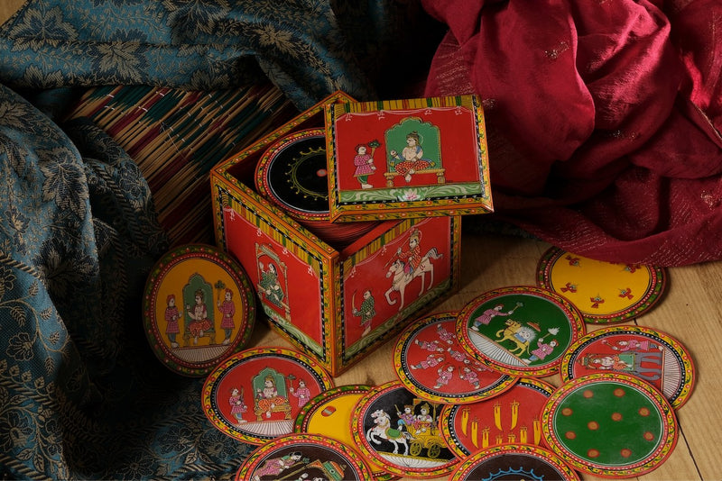 Chang Kanchan (Mughal Ganjifa), set of 96 handpainted Ganjifa cards-