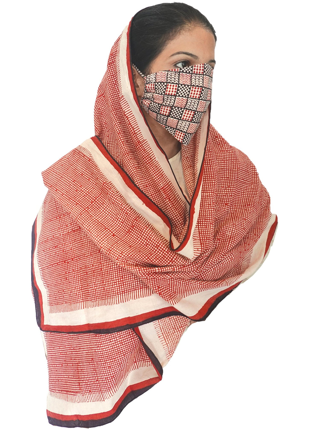 Checks and Balances , Bagh Printed stole and mask combo-