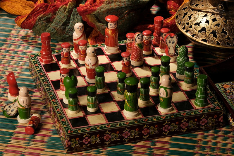 Chess Set (Large), handpainted in Ganjifa art style-