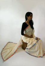 CLIMATE - White with colourful border Handwoven Cotton Saree-Jiyo - Sarees