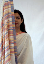CLIMATE - White with colourful Pallu Handwoven Cotton Saree-Jiyo - Sarees