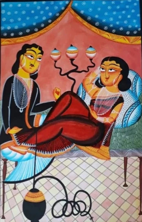 kalighat Couple Smoking a Hookah art 