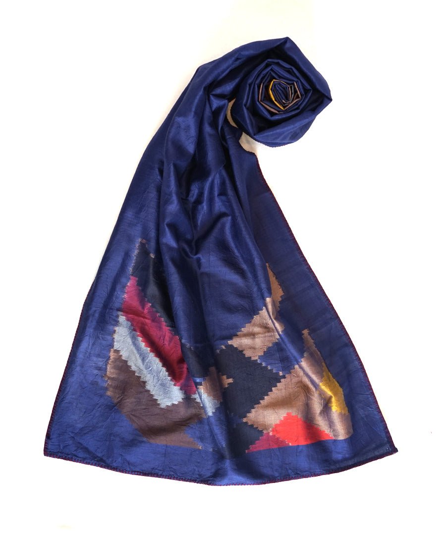 DIAGONAL - BLUE Handwoven SILK STOLE-