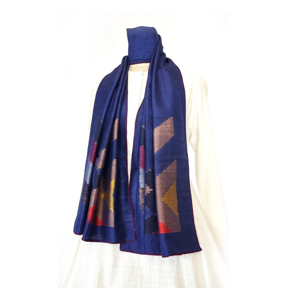 DIAGONAL - BLUE Handwoven SILK STOLE-