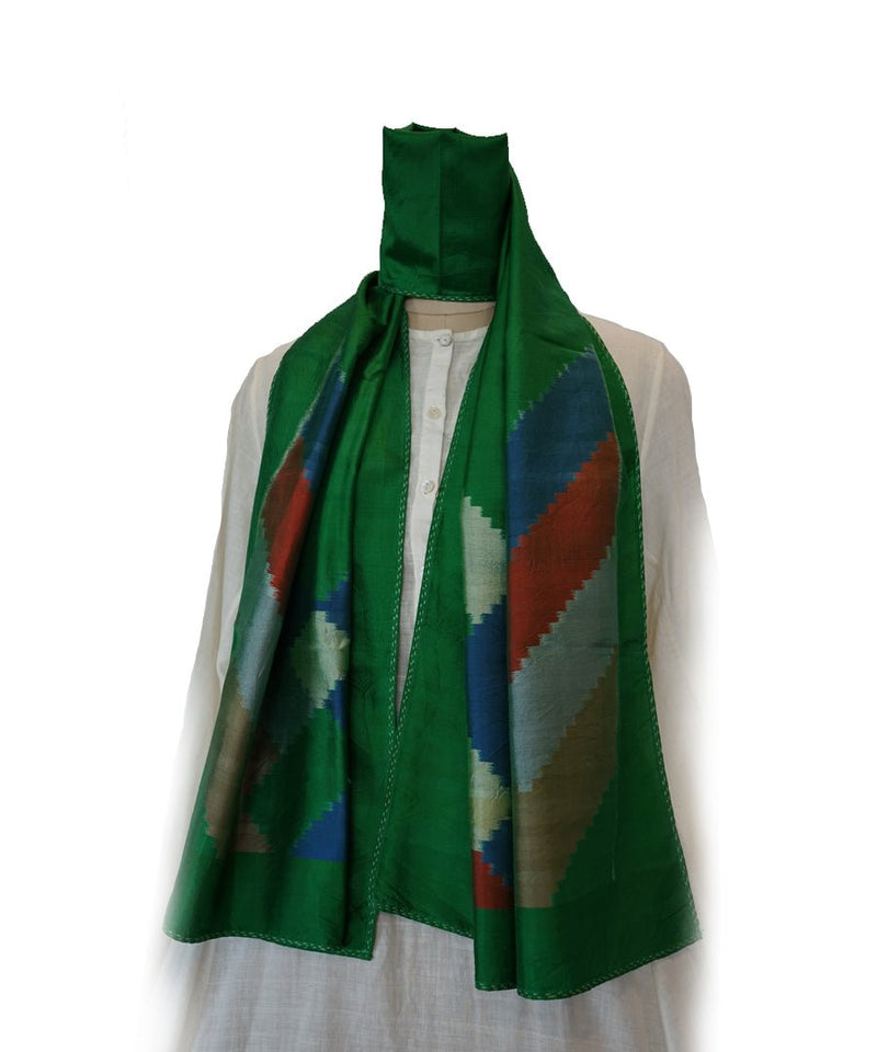 DIAGONAL - GREEN Handwoven SILK STOLE-