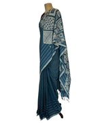 Diamond- blue Handwoven Cotton Saree-Jiyo - Sarees