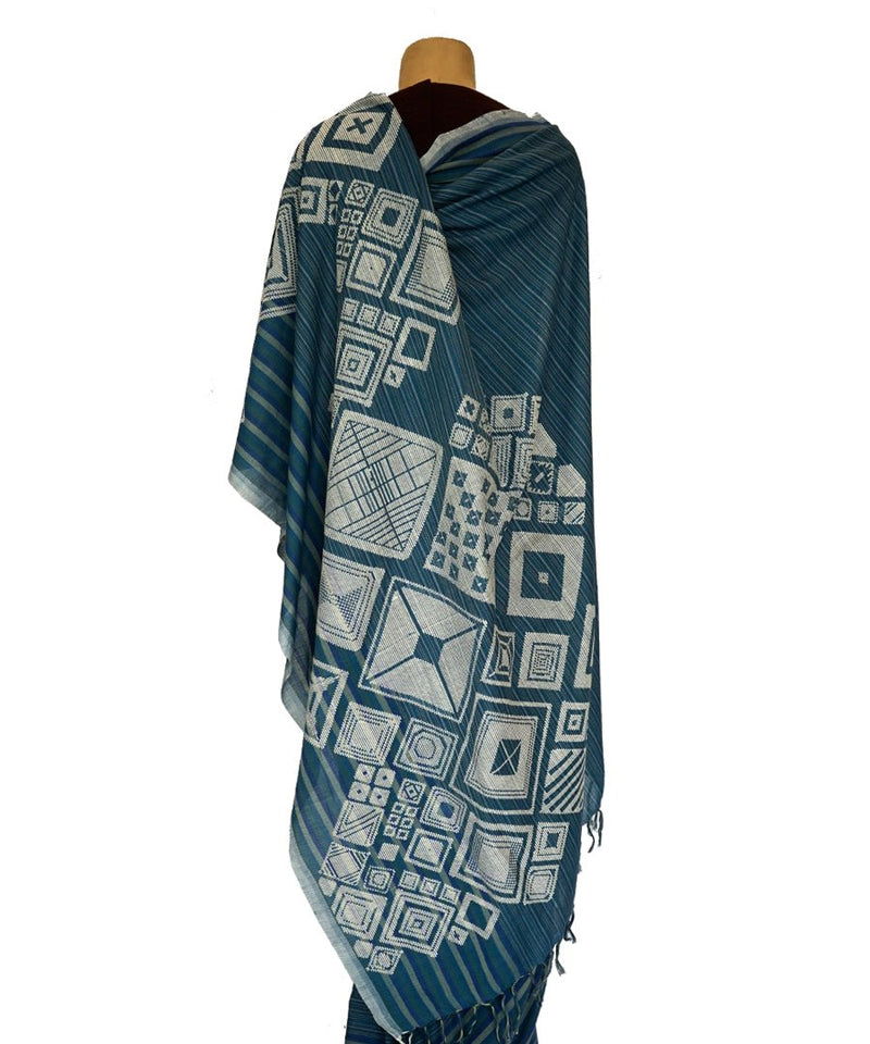 Diamond- blue Handwoven Cotton Saree-Jiyo - Sarees