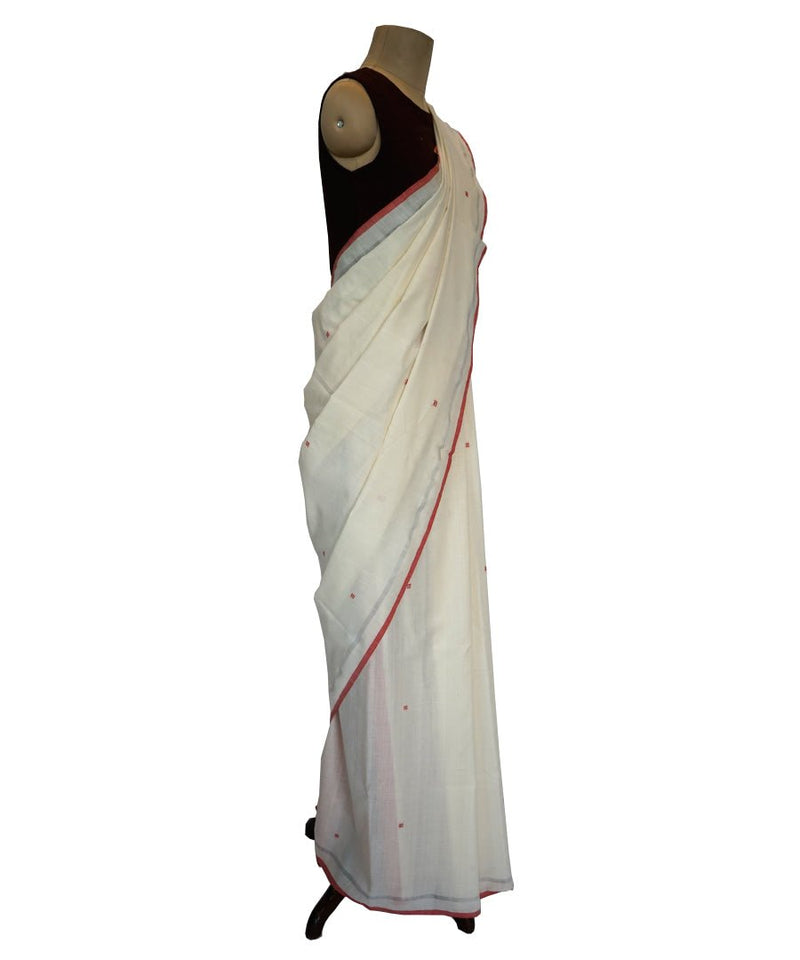DIAMOND -ORANGE and OFF WHITE Handwoven Cotton Saree-Jiyo - Sarees