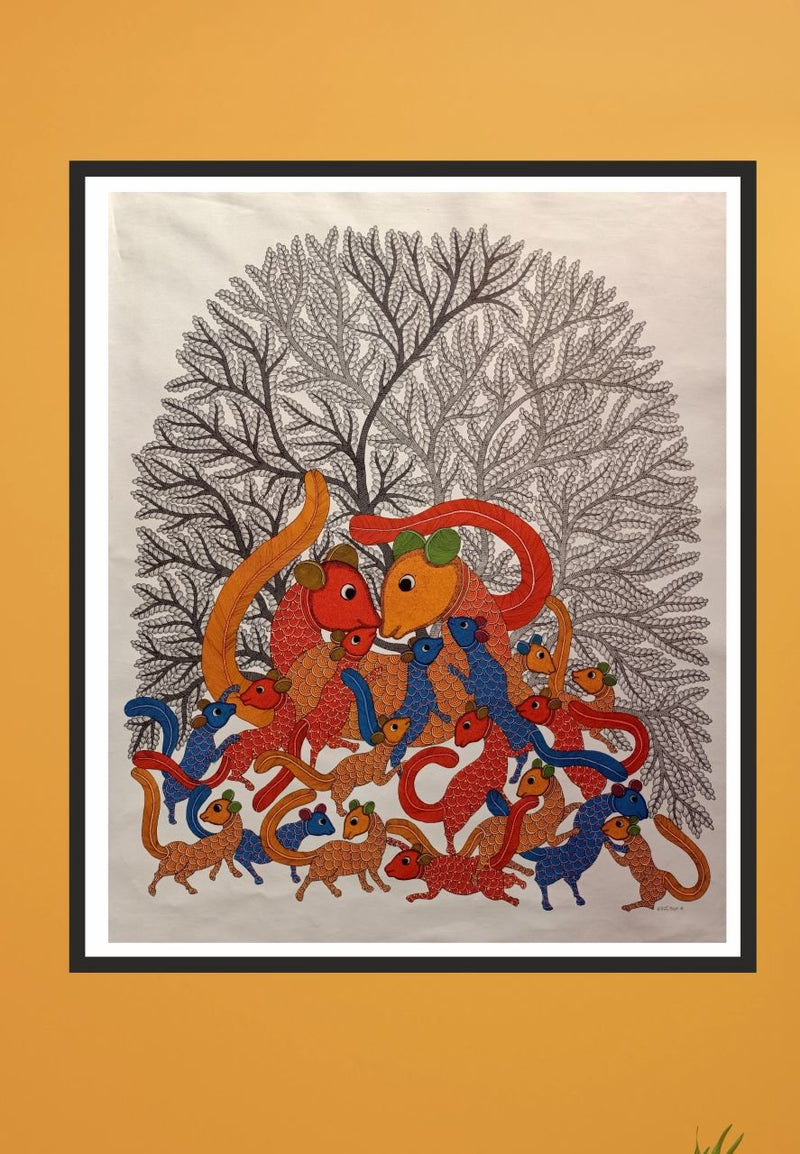 Dream of Squirrel Gond Painting by Rajendra Shyam-