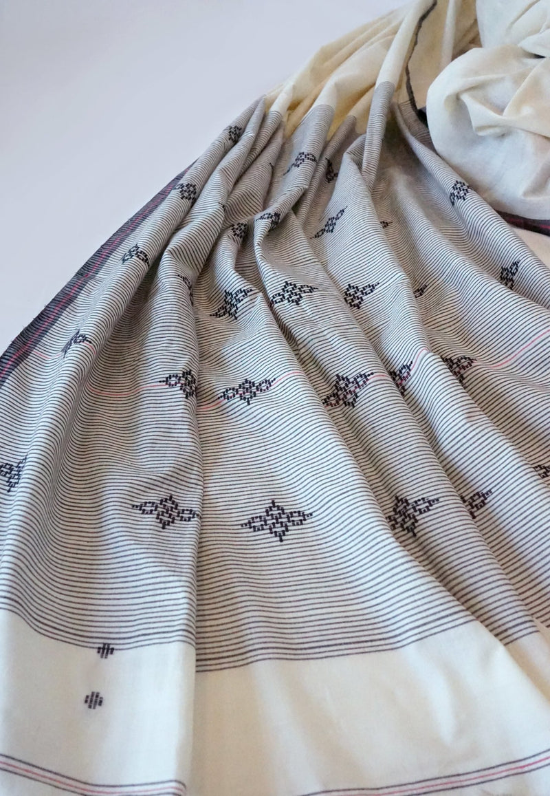FLOWER BUTI - Cream Handwoven Cotton Saree-Jiyo - Sarees