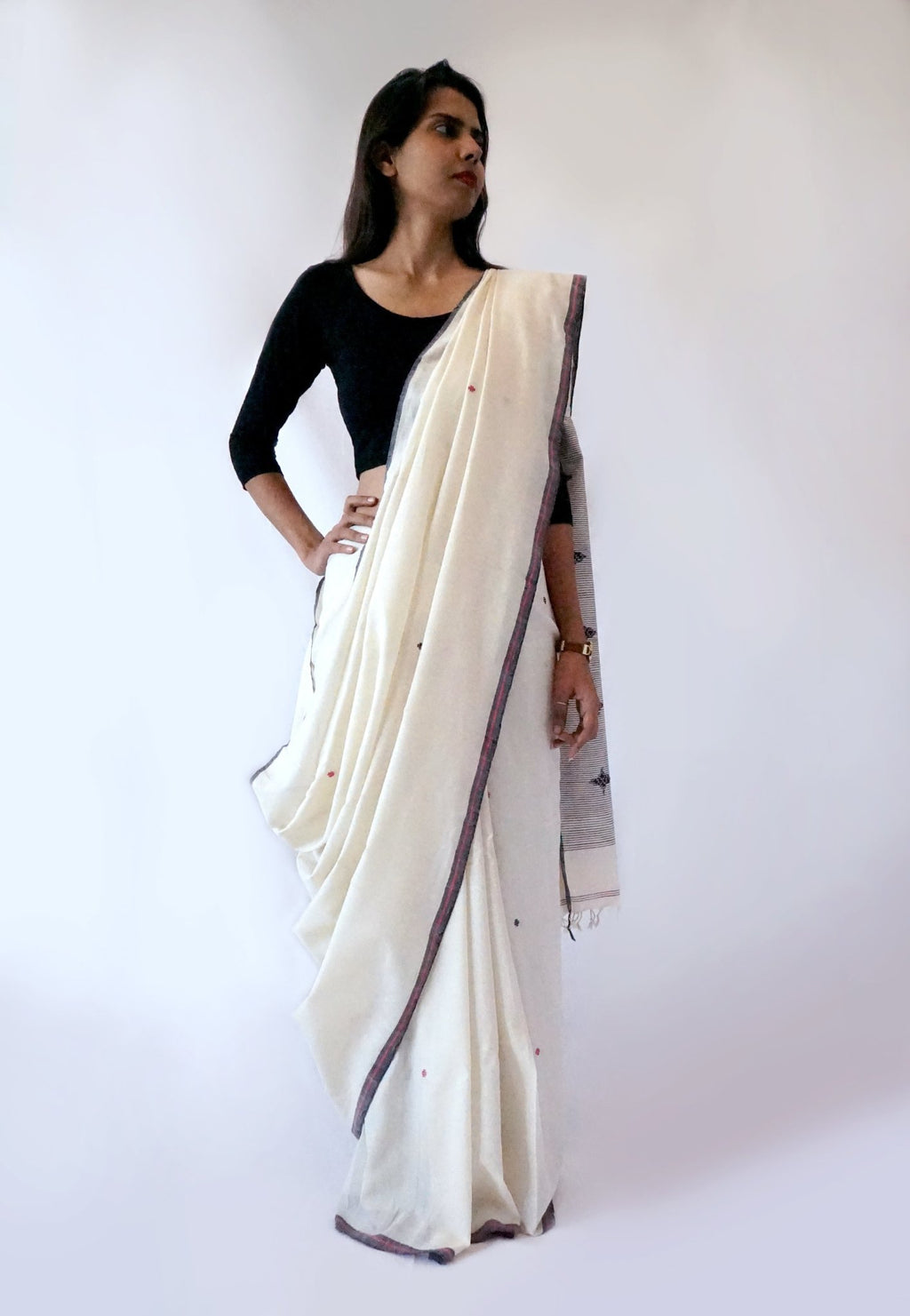 FLOWER BUTI - Cream Handwoven Cotton Saree-Jiyo - Sarees