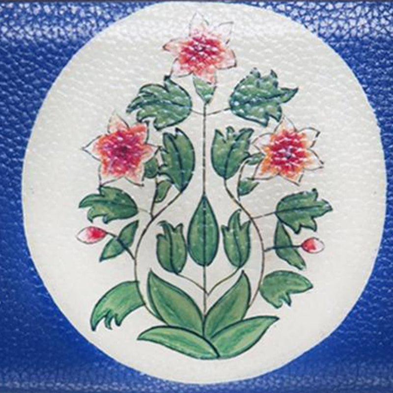 Flowers, Blue Top Grain Leather Wallet-