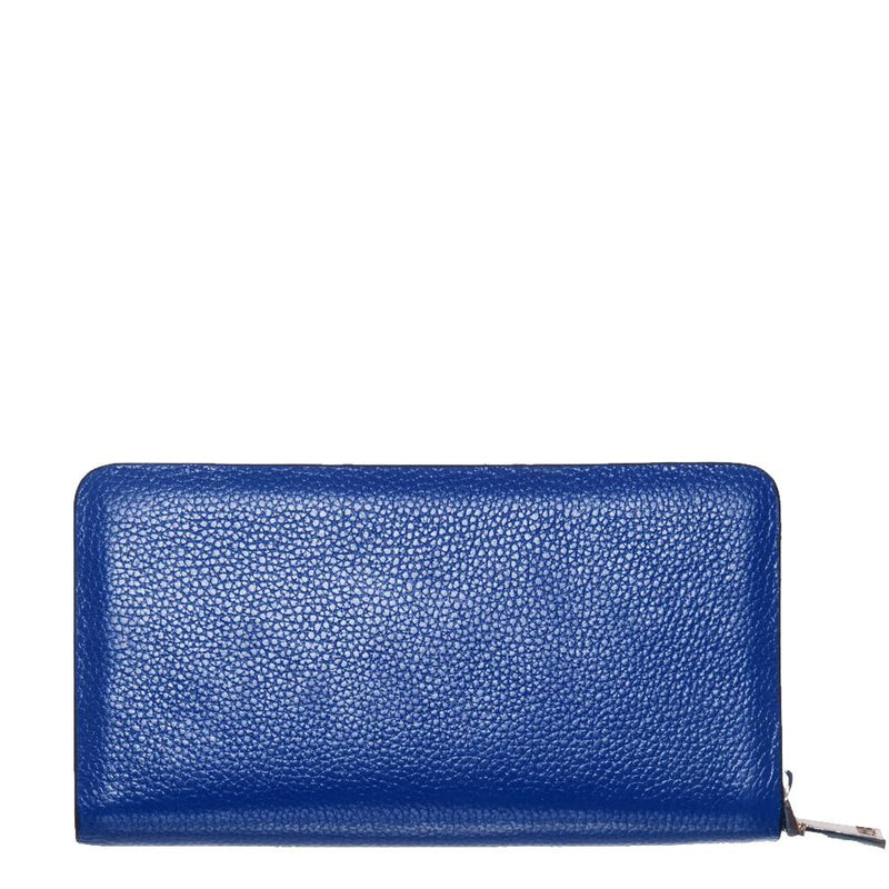 Flowers, Blue Top Grain Leather Wallet-