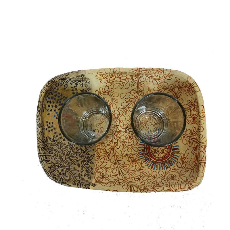Flowers , Madhubani handpainted bowl/tray-