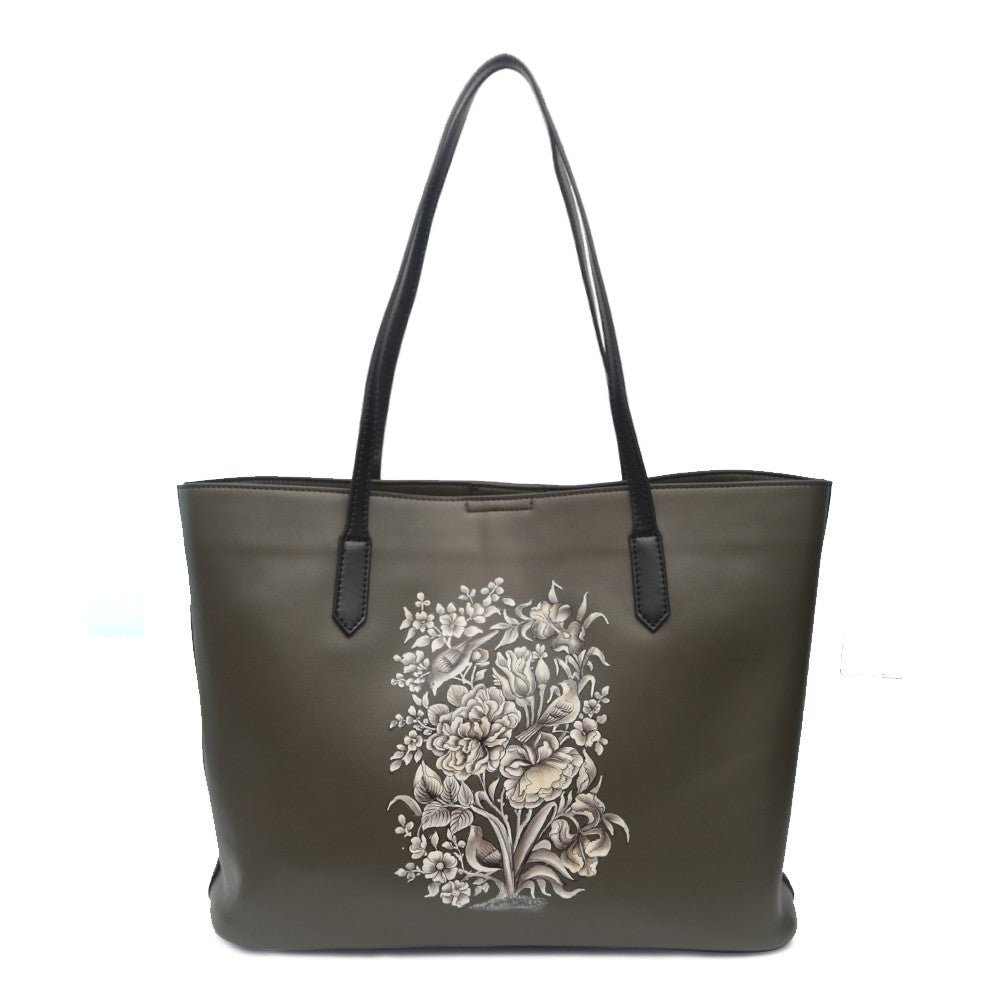 Flowers, Olive Green Tote-