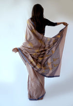 FLYING CRANE- Brown, Grey Handwoven Cotton Saree-Jiyo - Sarees