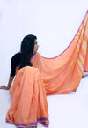 FLYING CRANE- Orange, Yellow buti Handwoven Cotton Saree-Jiyo - Sarees