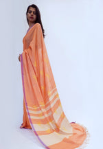 FLYING CRANE- Orange, Yellow buti Handwoven Cotton Saree-Jiyo - Sarees