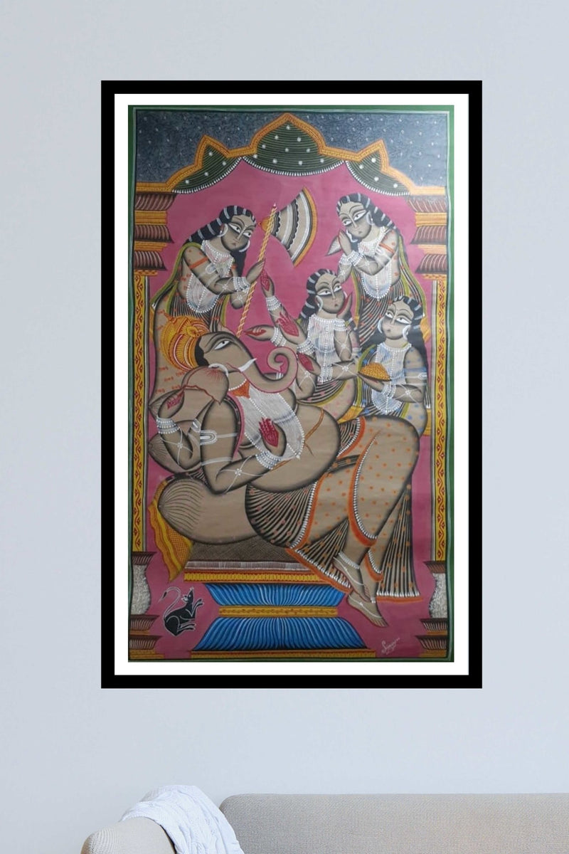 Ganesha, handpainted in Kalighat style by Manoranjan Chitrakar-