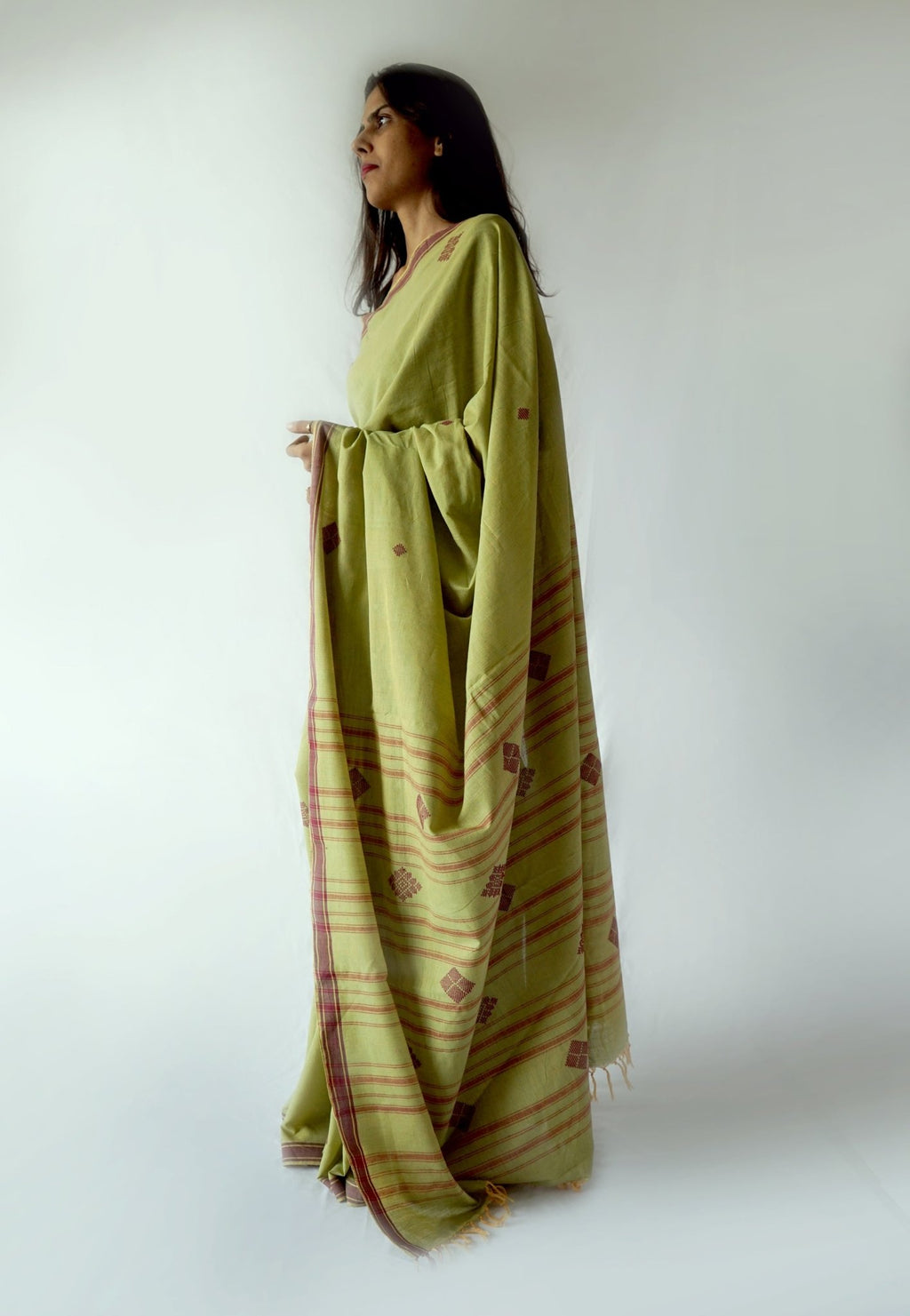 Green and Maroon Handwoven Cotton Saree-Jiyo - Sarees