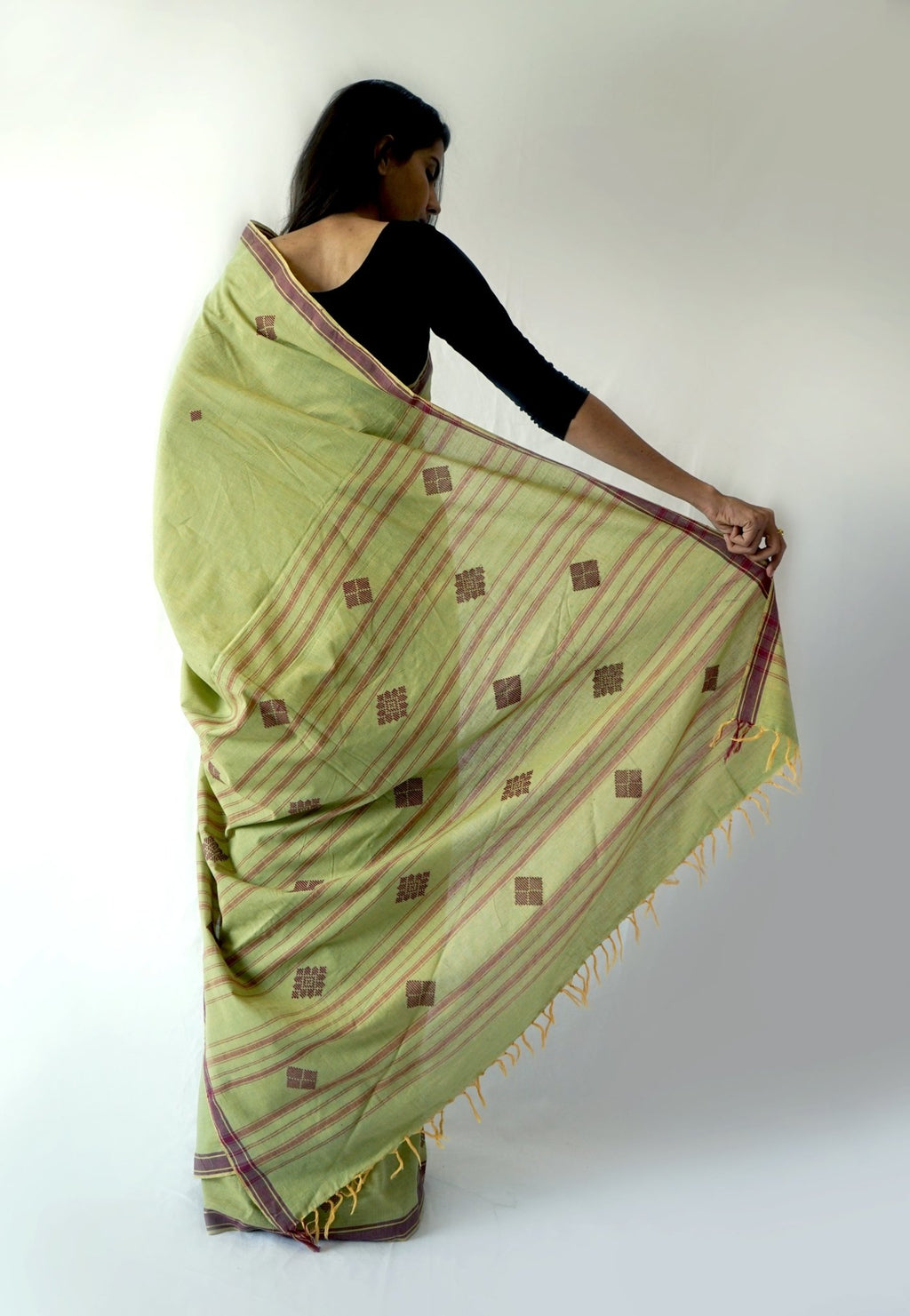 Green and Maroon Handwoven Cotton Saree-Jiyo - Sarees