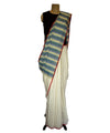 Half stripe- Multicolor Handwoven Cotton Saree-Jiyo - Sarees