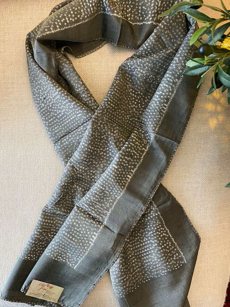 Handwoven IKAT SILK STOLE, grey-