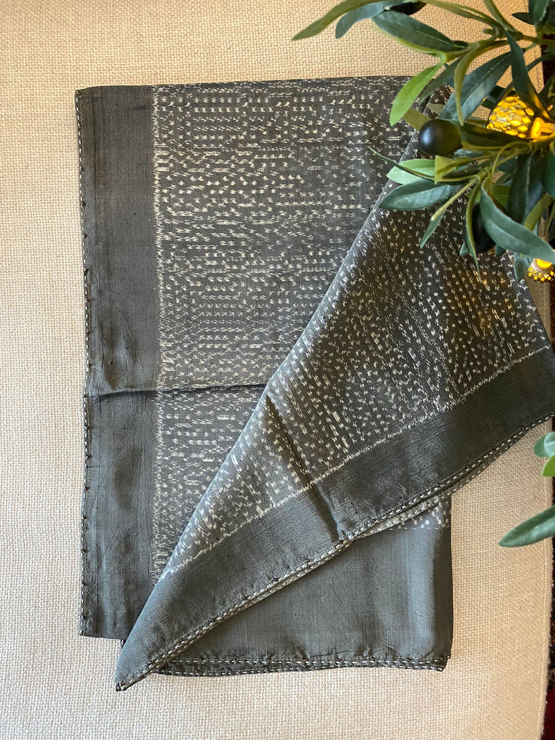 Handwoven IKAT SILK STOLE, grey-