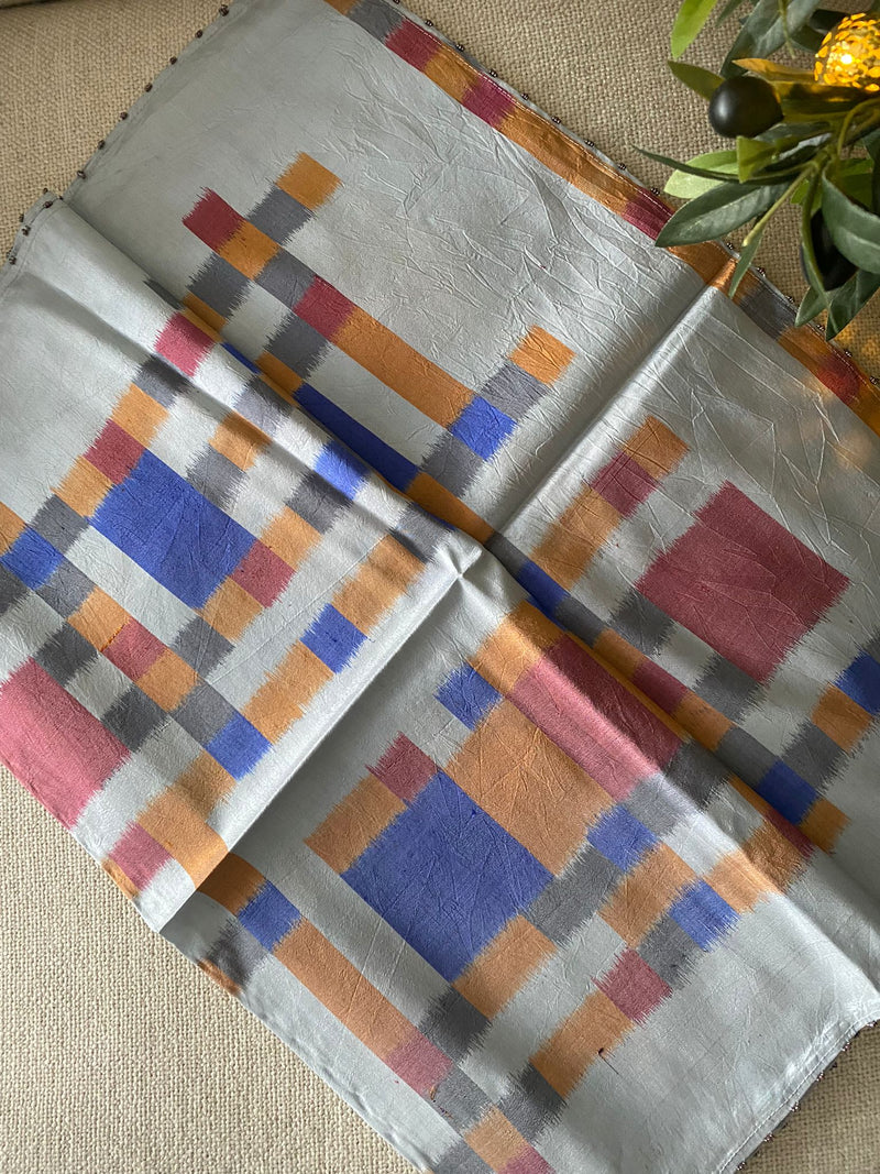 Handwoven IKAT SILK STOLE, multicoloured grey-