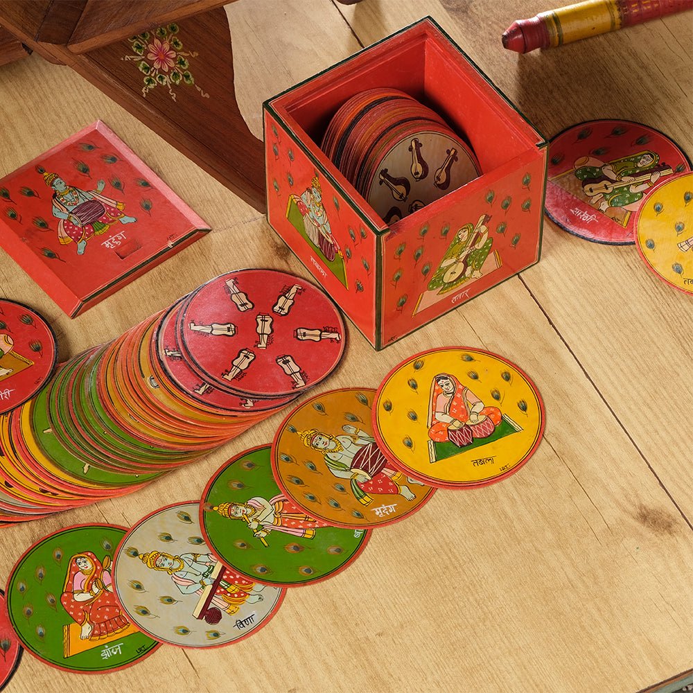 Indian Musical Ganjifa, set of 120 handpainted Ganjifa cards-