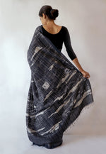 JHILMIL - Black and White Handwoven Cotton Saree-Jiyo - Sarees