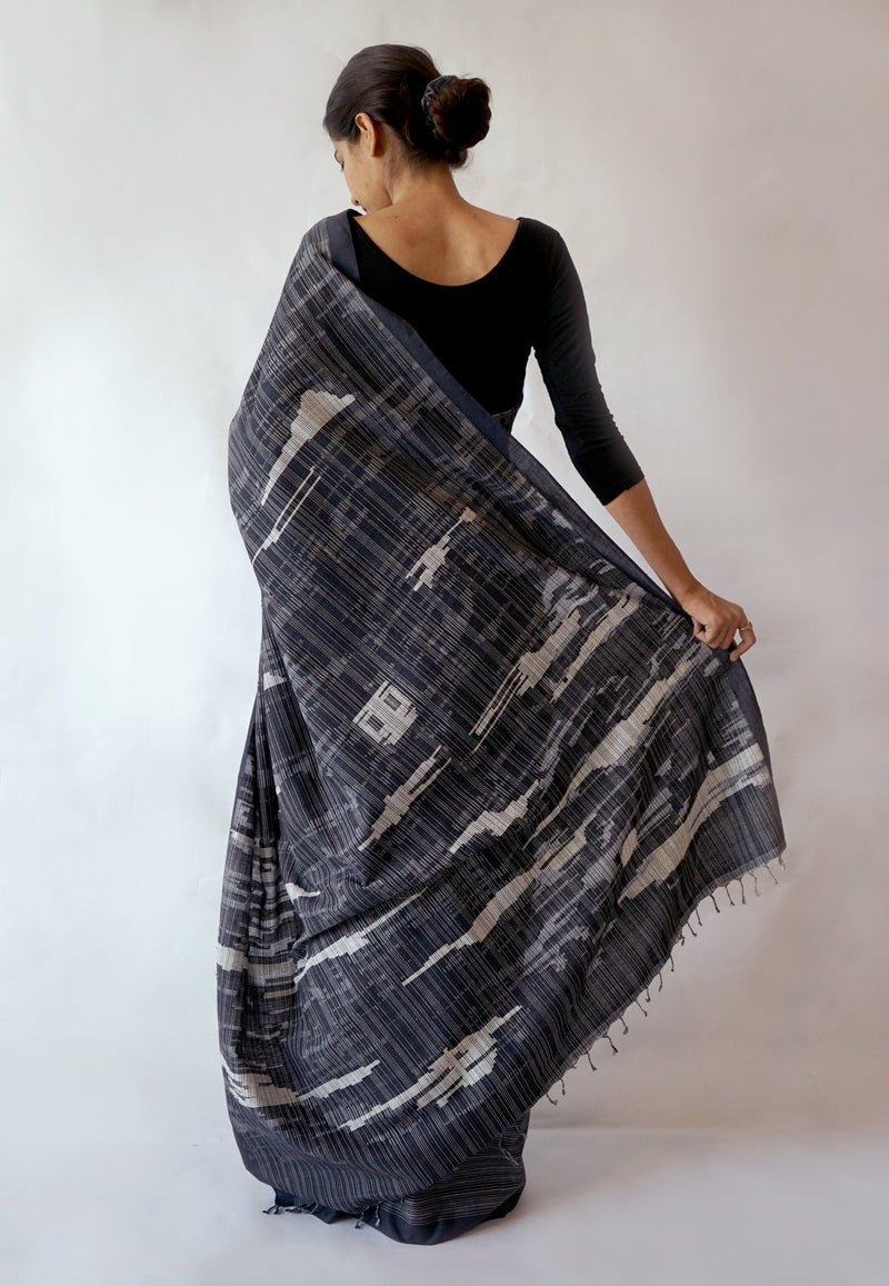 JHILMIL - Black and White Handwoven Cotton Saree-Jiyo - Sarees