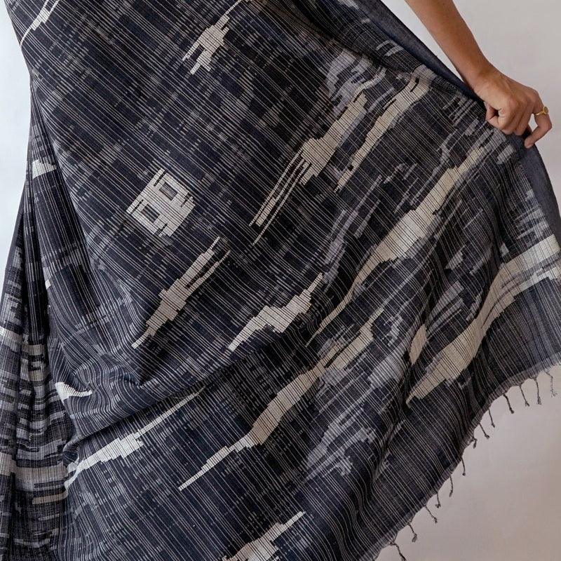 JHILMIL - Black and White Handwoven Cotton Saree-Jiyo - Sarees