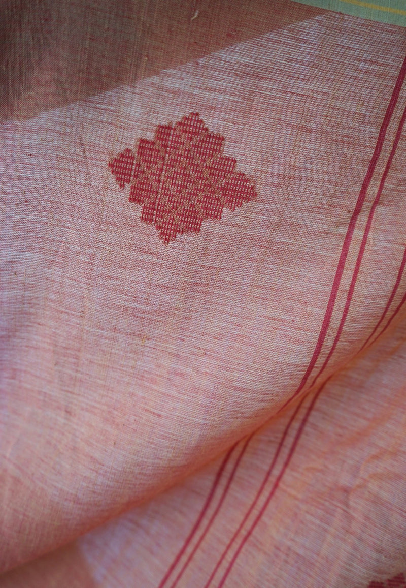 KOLUM - Orange & Pink Handwoven Cotton Saree-Jiyo - Sarees