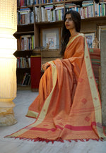 KOLUM - Orange & Pink Handwoven Cotton Saree-Jiyo - Sarees