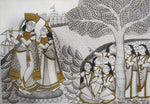 Krishna and Radha with Gopis Kalighat style Painting