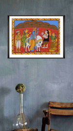 Krishna Radha and Gopis Painting in Cheriyal Scroll Style For Sale