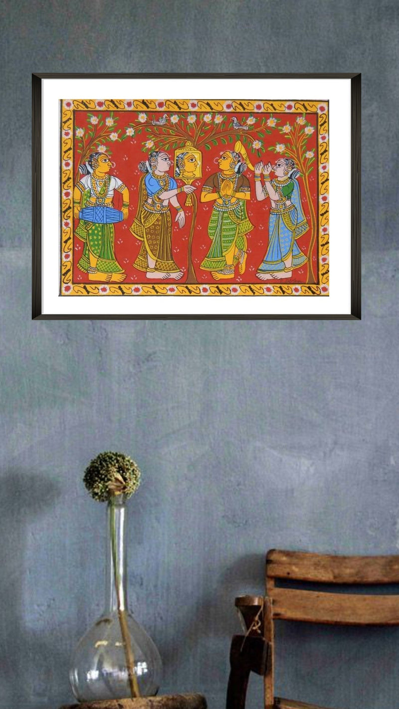 Krishna Radha and Gopis Painting in Cheriyal Scroll Style