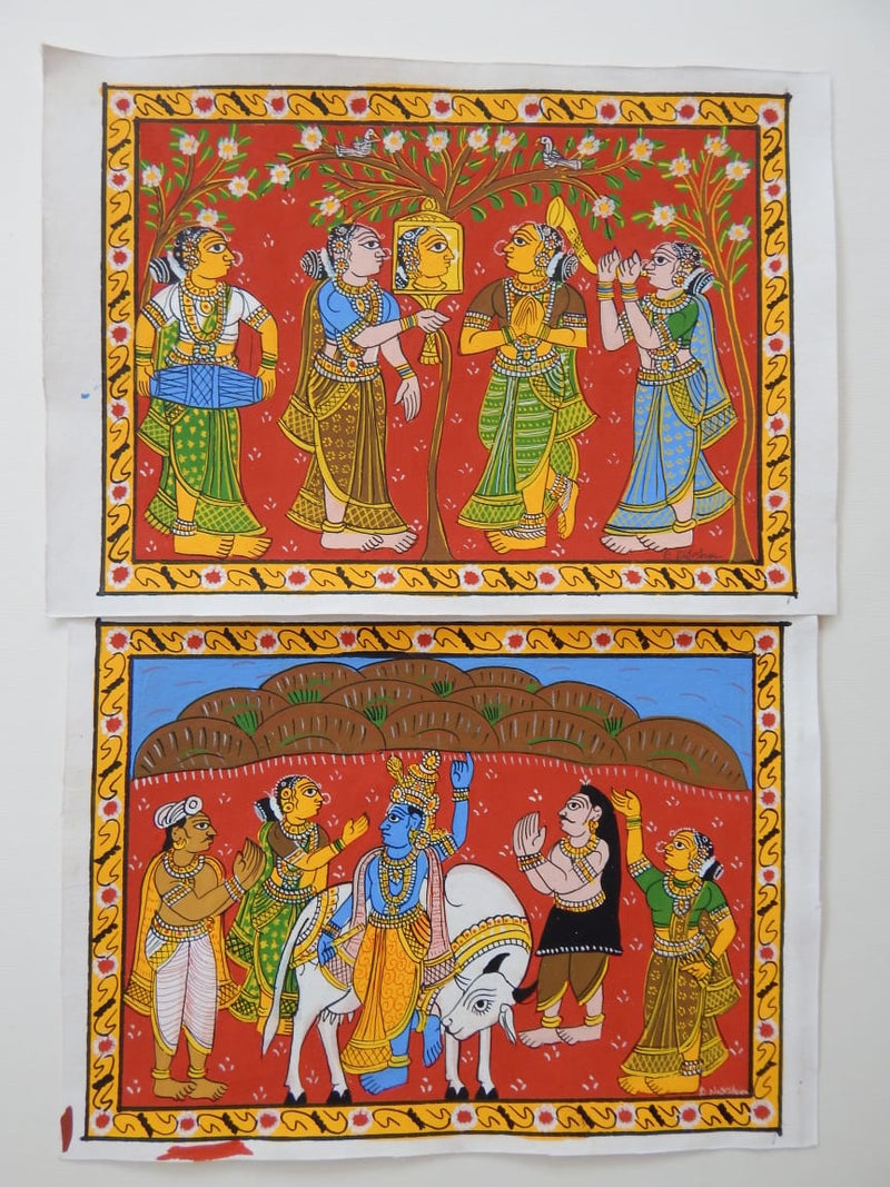 Krishna Radha and Gopis Cheriyal Scroll