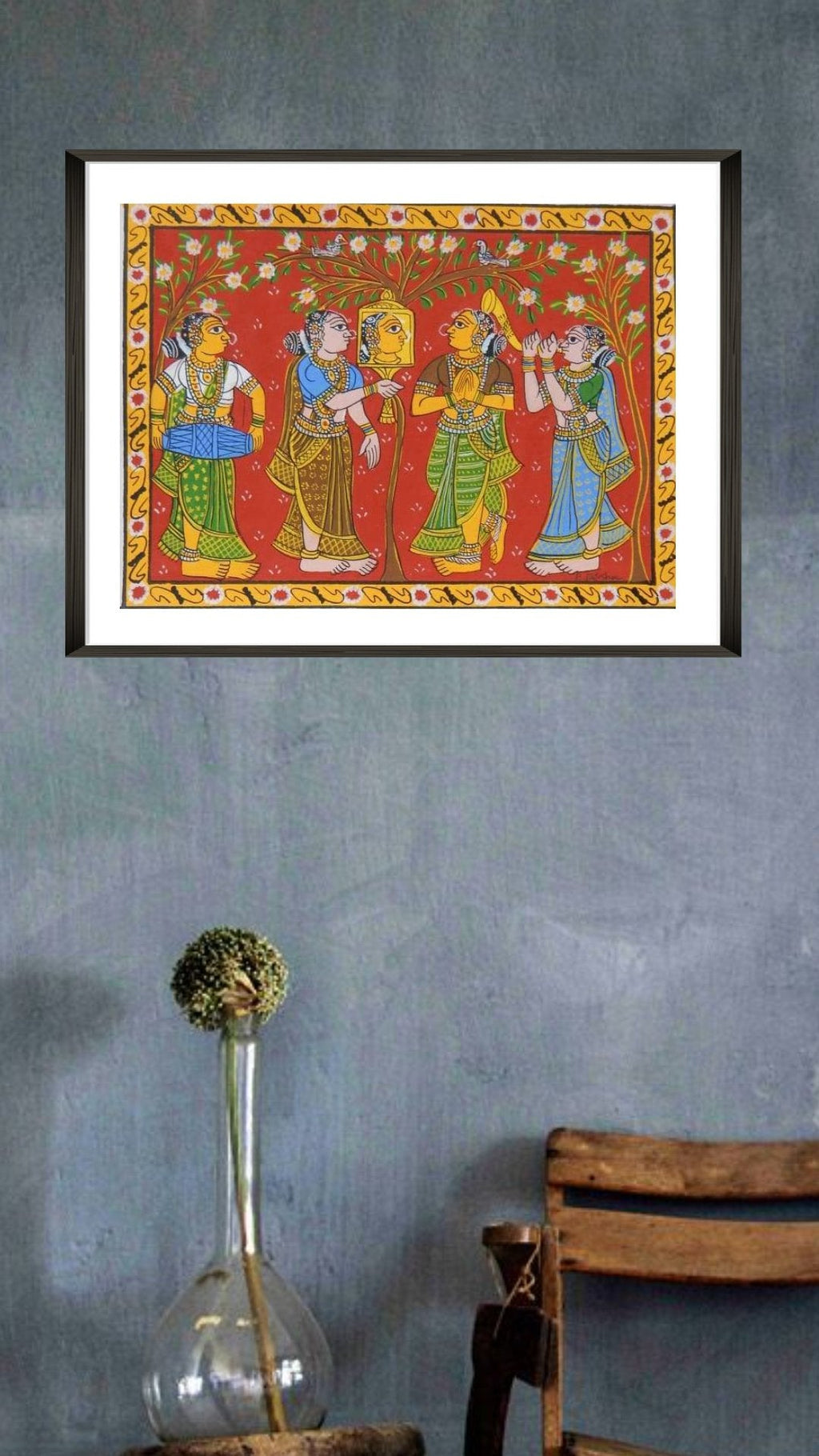 Krishna Radha and Gopis CHERIYAL SCROLL PAINTING for sale