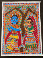 BEAUTIFUL HANDPAINTED KRISHNA & RADHA, MADHUBANI PAINTING