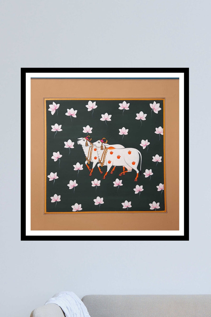 Krishna's cows and lotuses Art work for Sale