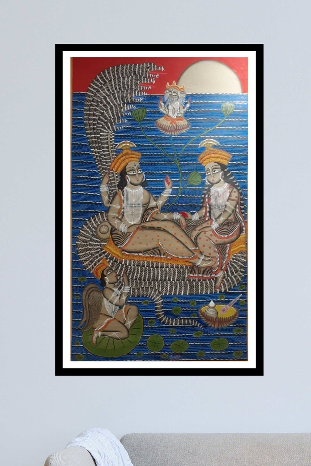 Lakshmi Narayan, handpainted in Kalighat style by Manoranjan Chitrakar-