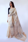 LINE TEXTURE - Beige Handwoven Silk Saree-Jiyo - Sarees